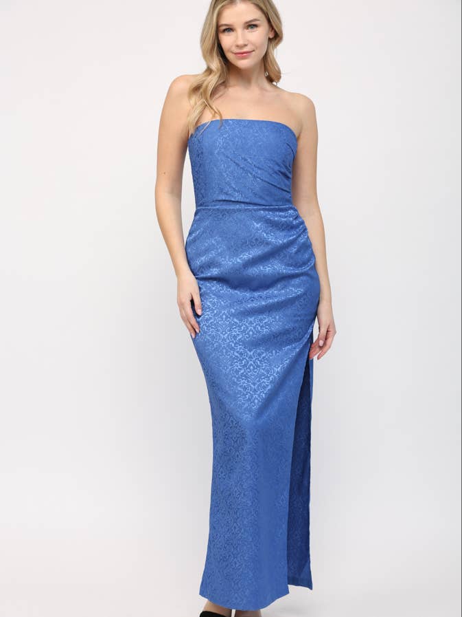 BLOMSTRET JACQUARD SAMLET I TALJEN DRAPERET KJOLE VCD8391 for engroshandel hos FATE