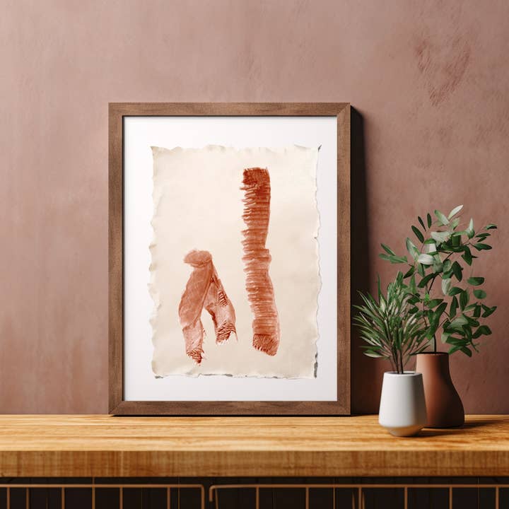 Impressão em bloco terroso minimalista em tons de ferrugem em papel deckled por atacado de ArtbyHaise