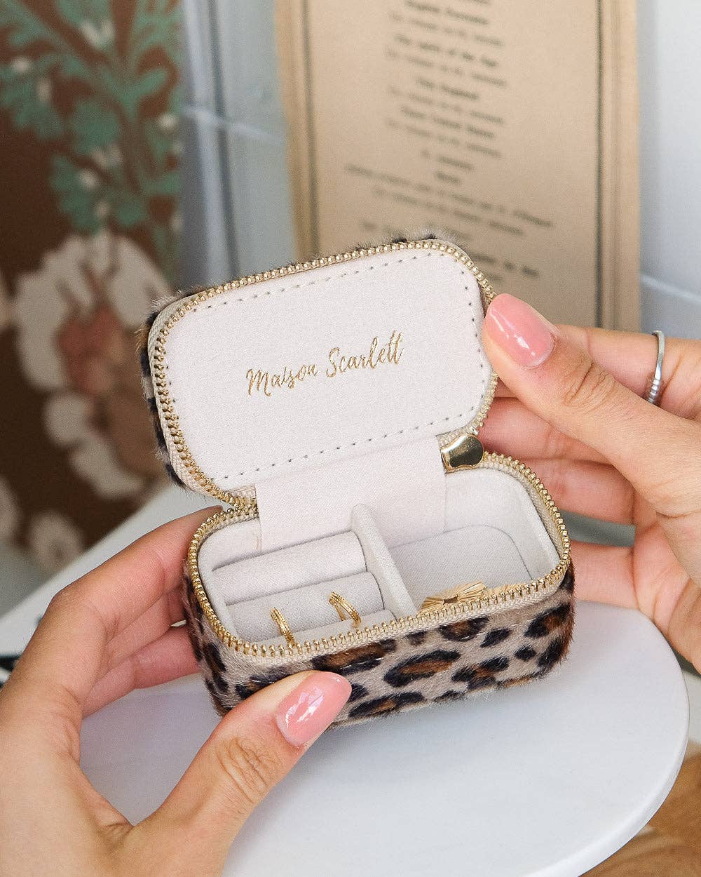 Marie leopard mini travel jewelry box for wholesale on Faire1