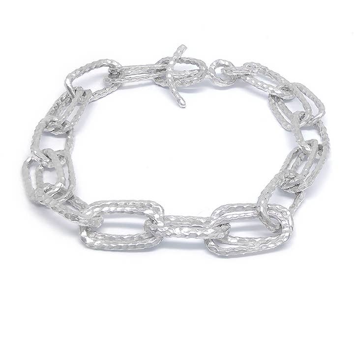 Sterling Silver Oval Textured Link Bracelet for wholesale by SITA