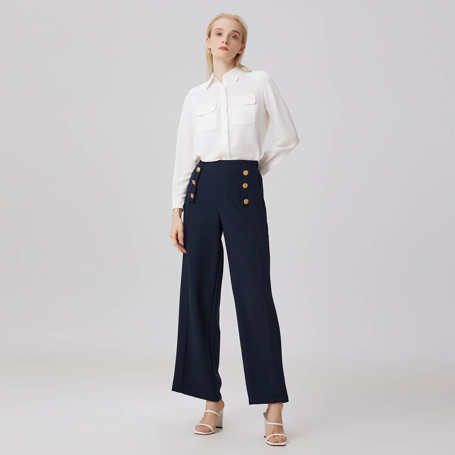 Bleu marine Pantalon marin à boutons dorés en vente sur Faire4