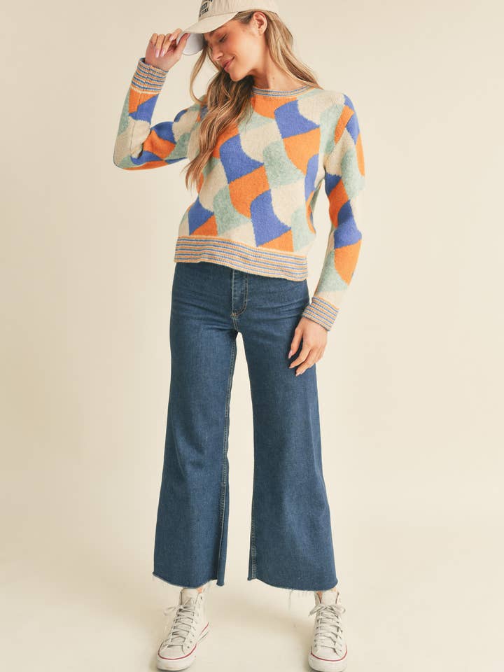 &MERCI - Wholesale Knit Sweater - Women's - COLORFUL ABSTRACT KNIT SWEATER MSW102849