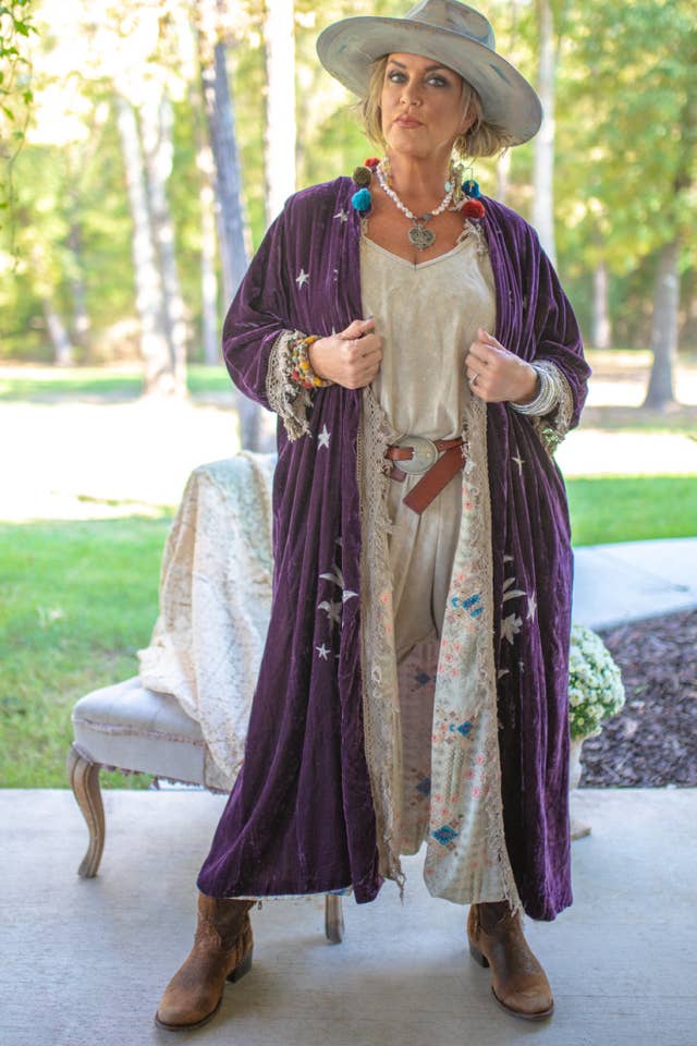 Jaded Gypsy - Wholesale Kimono - Women's - Moonlight Walk Velvet Duster - Dark Plum