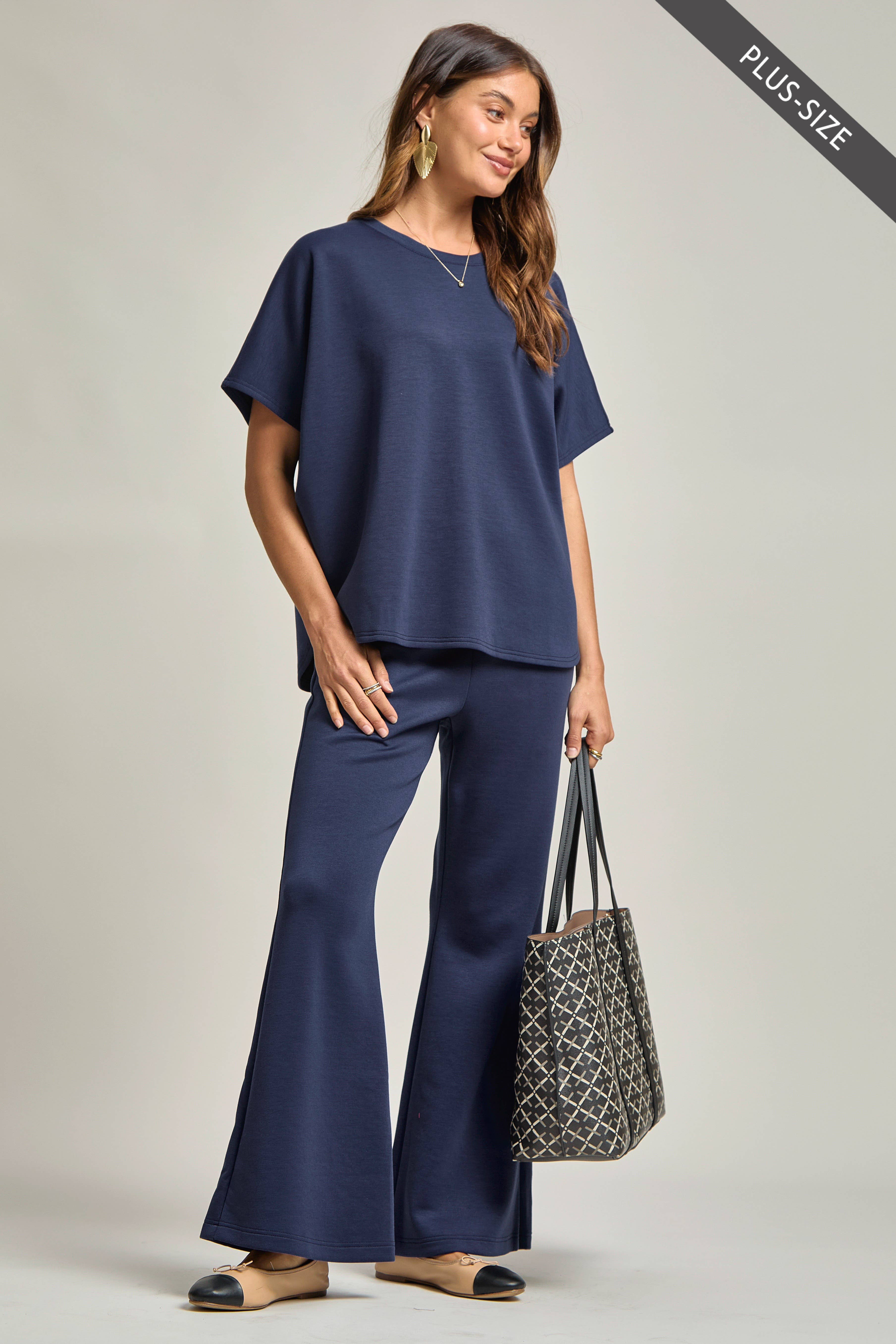 Dear Scarlett - Wholesale Top & Pant Set (NOT Loungewear) - Women's - PLUS SIZE Poncho Top + Bell Bottom Modal Set 0