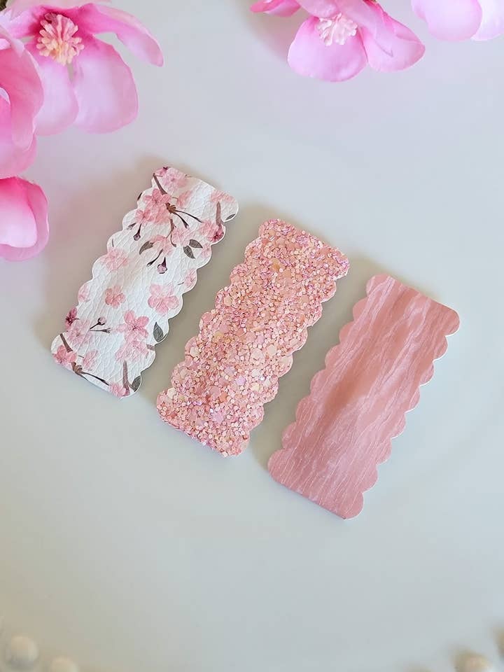 2.5 „rektangel kammusling snap klip 3pak-blomstrende Sakura for engroshandel hos Dainty Delights Creations