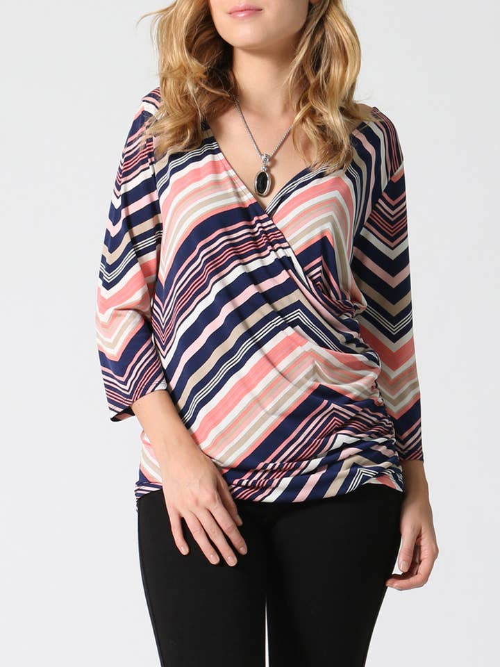....SI-3421 Blusa Transpassada com Risca por atacado de 42POPS
