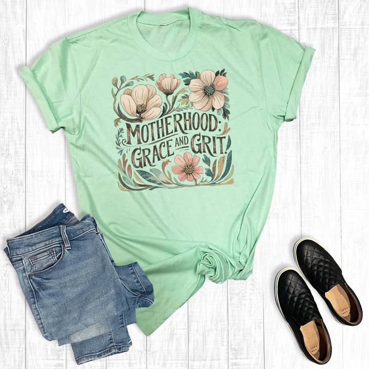Retro Floral Motherhood Grace And Grit Graphic Tee for wholesale by The Way Down South