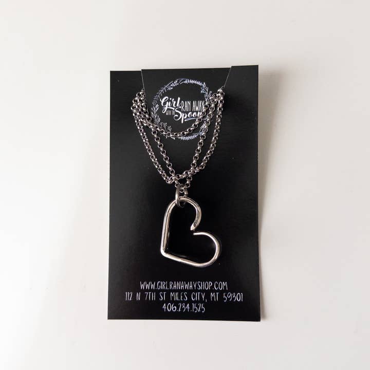 Girl Ran Away With the Spoon - Wholesale Pendant/Charm Necklace - Bent Heart Silverware Necklace8
