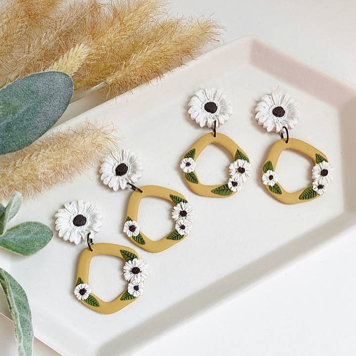 Daisy Chain Clay Hoop Dangle Earrings for wholesale by My Cotton Blossom Belle