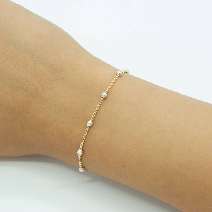 Twee-kleurige goudgevulde kabel en sterling zilveren kralen van 3 mm voor wholesale door TPAIGE Jewelry