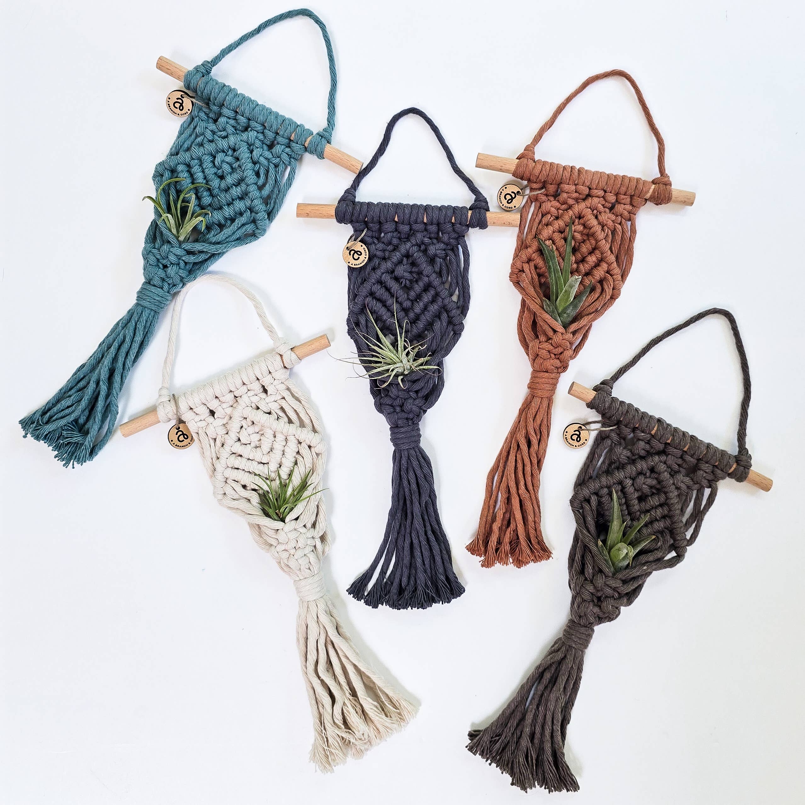 A Branch & Cord - Vendita all'ingrosso Fioriere a sospensione - Portavaso per Piante Aeree in Macramè – Decorazione Boho per Piante Sospese8