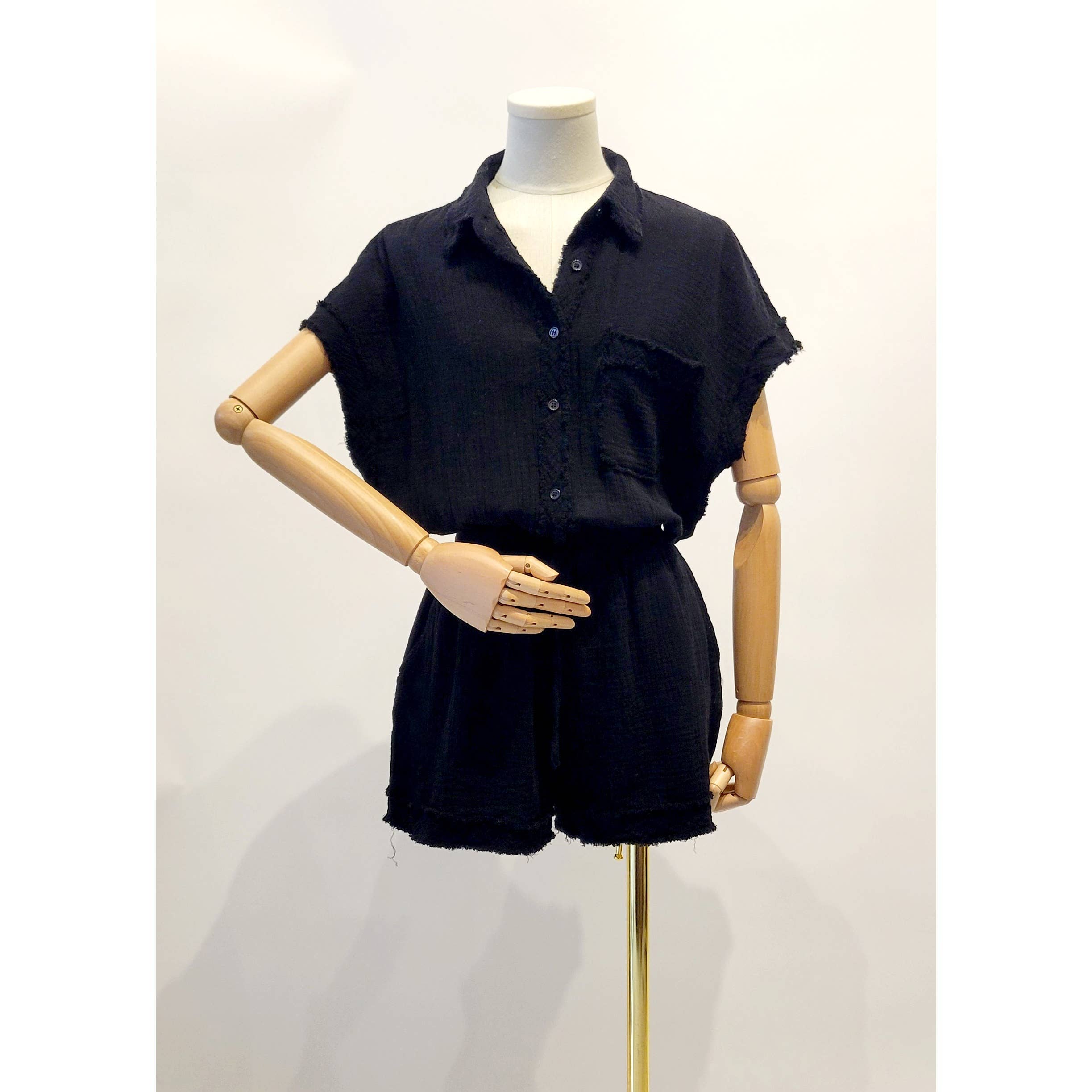 Mapcie - Vente Combishort – femme - BARBOTEUSE BOUTONNÉE EN GAZE DÉLAVÉE1