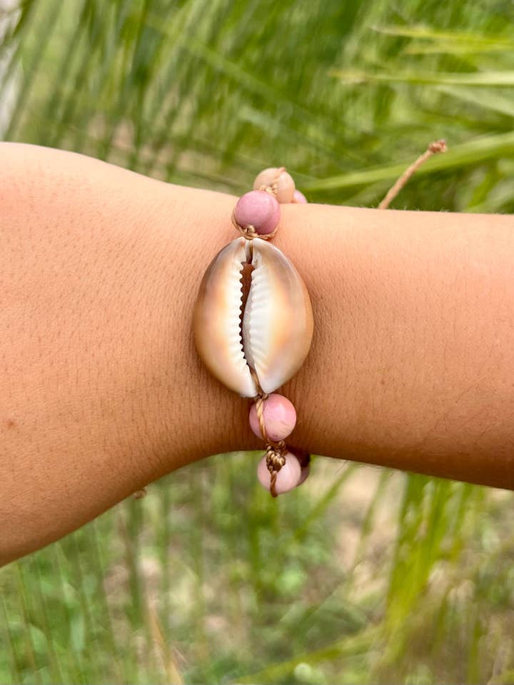 Pink Dahlia Bracelet | Macrame Boho Beach Jewelry for wholesale by HALT