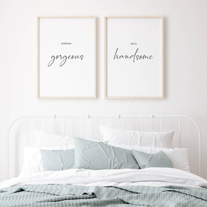 Morning Gorgeous, Hello Handsome Prints (Set of 2) for wholesale by Embracing Rainbows