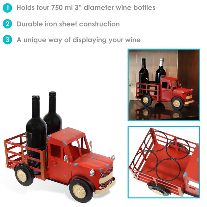 Sunnydaze Decor - Wholesale Wine Rack - Iron Sheet Rustic Red Truck Convenient Countertop Wine Rack2
