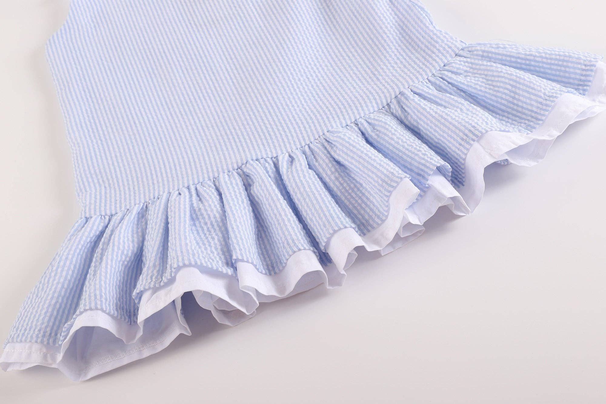 Lil Cactus - Vendita all'ingrosso Vestito - Bambini - Abito con volant in seersucker azzurro2