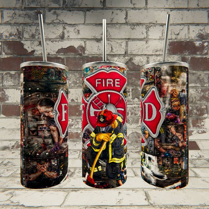 Fire Dept Fireman on Knee Tumbler for wholesale by Triple D's Tumblers n More