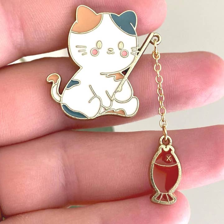Cat Fishing Enamel Pin for wholesale by bJenuineCo