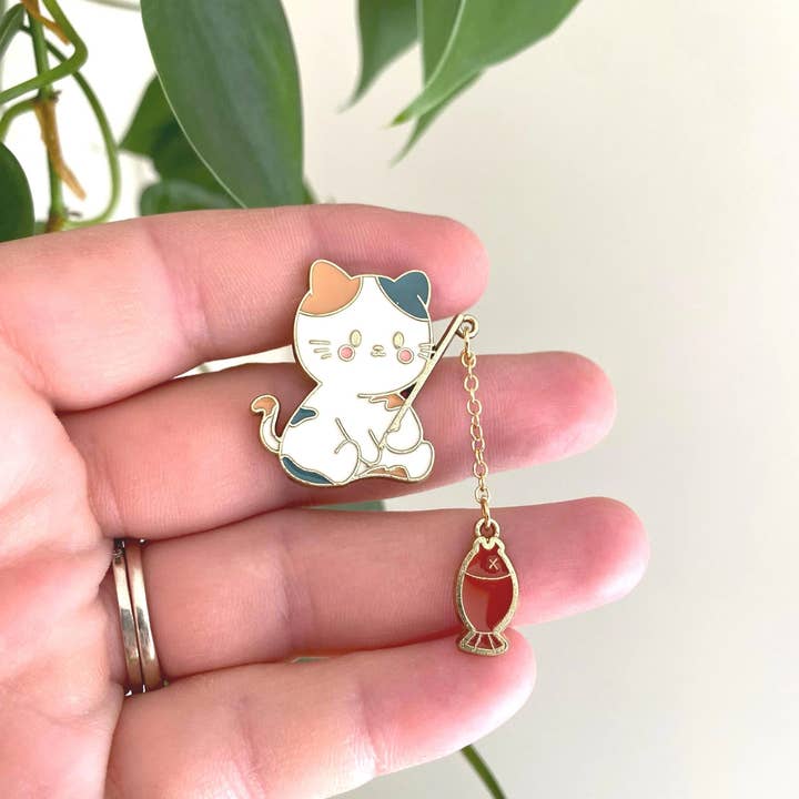 Cat Fishing Enamel Pin for wholesale by bJenuineCo