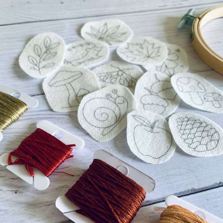 Rose Stitch Art - Wholesale Embroidery/Cross Stitch Supplies - Stick and stitch embroidery patches. Woodland Autumn edition. Stick on and sew. Customise T-shirts, sweaters, bags, cushions etc.1