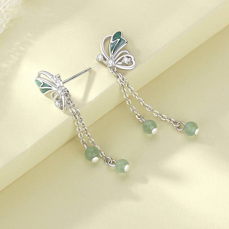 Perimade & Co. LLC - Wholesale Dangle Earrings - Green Butterfly Dangle Drop Earrings in 925 Sterling Silver1