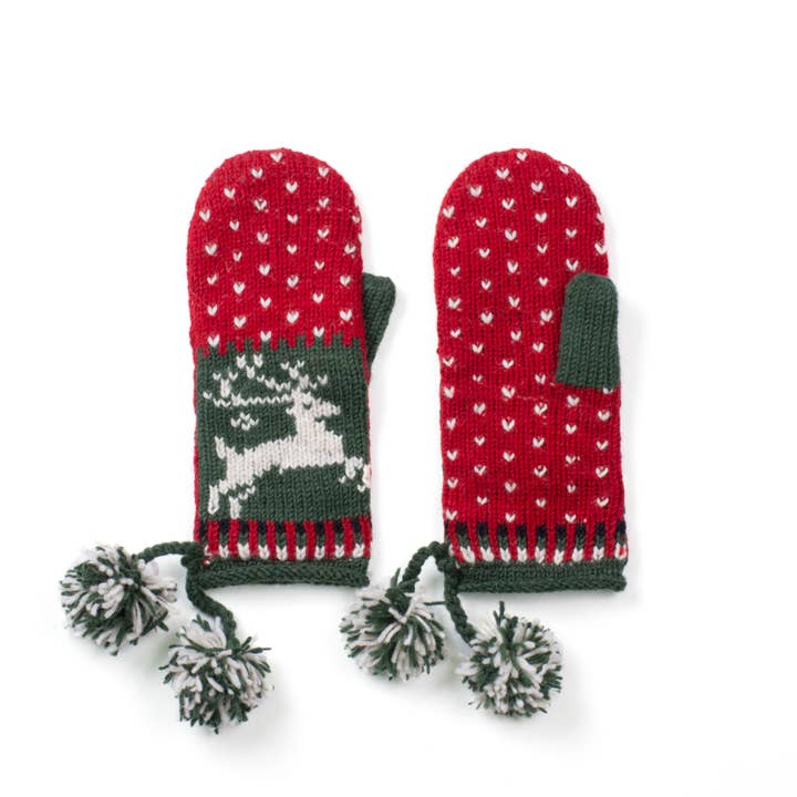 Lost Horizons Knitwear - Wholesale Mittens - Women's - Yuletide Festive Wool Mittens with Pom-Pom Tassels2