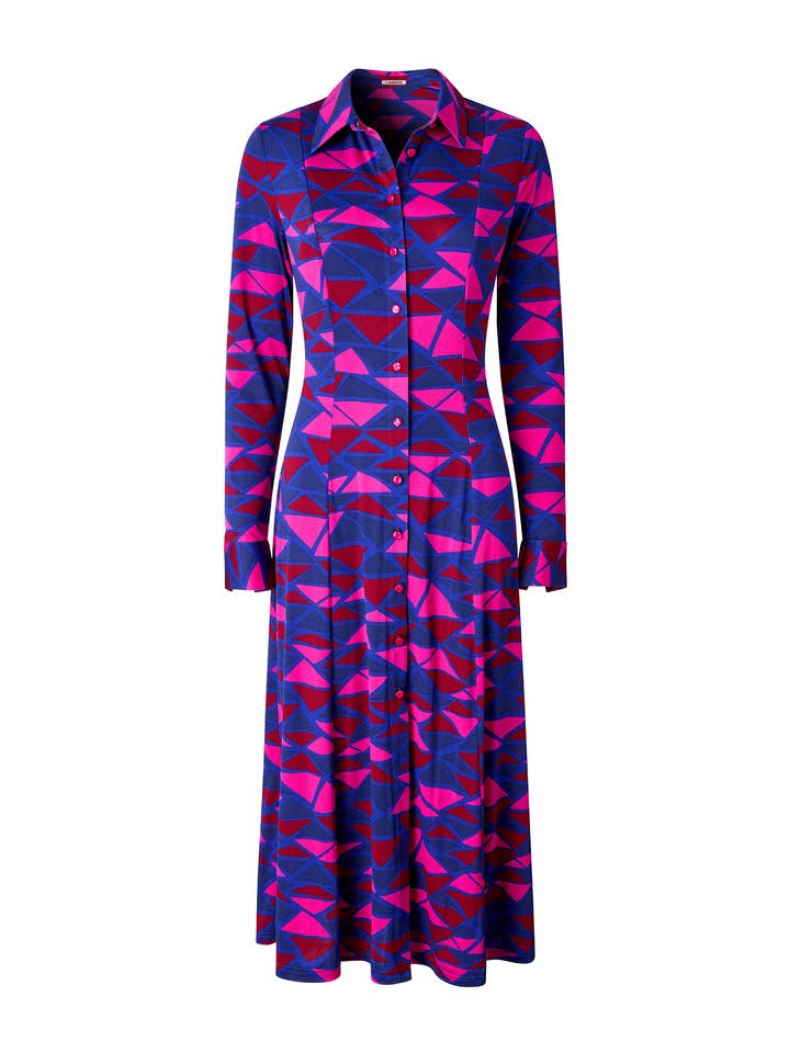 Purple Estelle Geo Print Jersey Shirt Dress for wholesale on Faire1