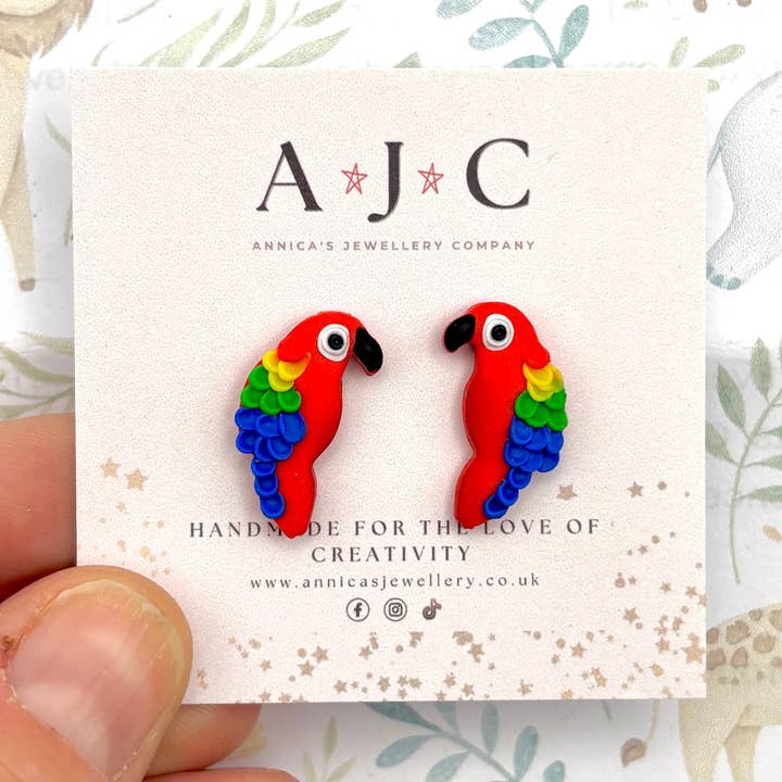Red Parrot Studs for wholesale by Annica’s Jewellery Co
