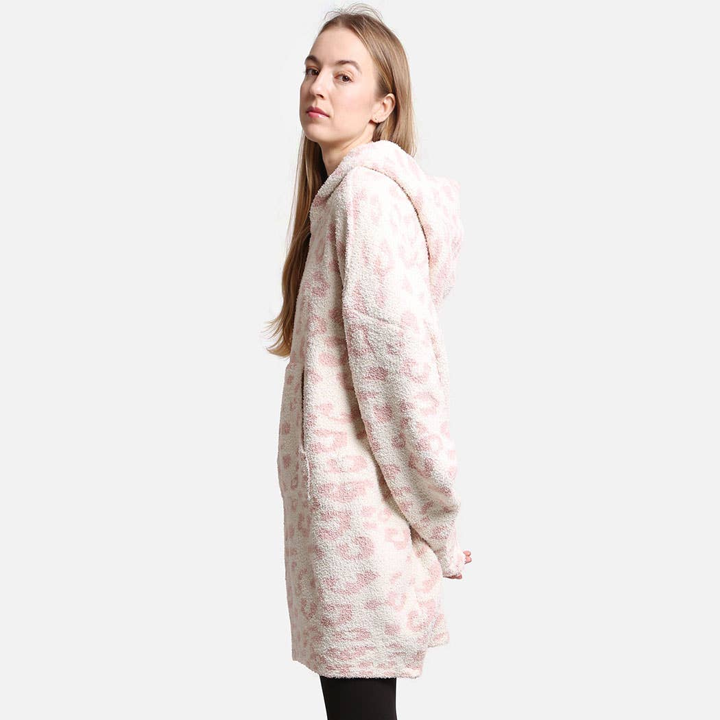 Fashion City - Wholesale Hoodie - Women's - Leopard Print Soft Hooded Snuggie w Pocket12