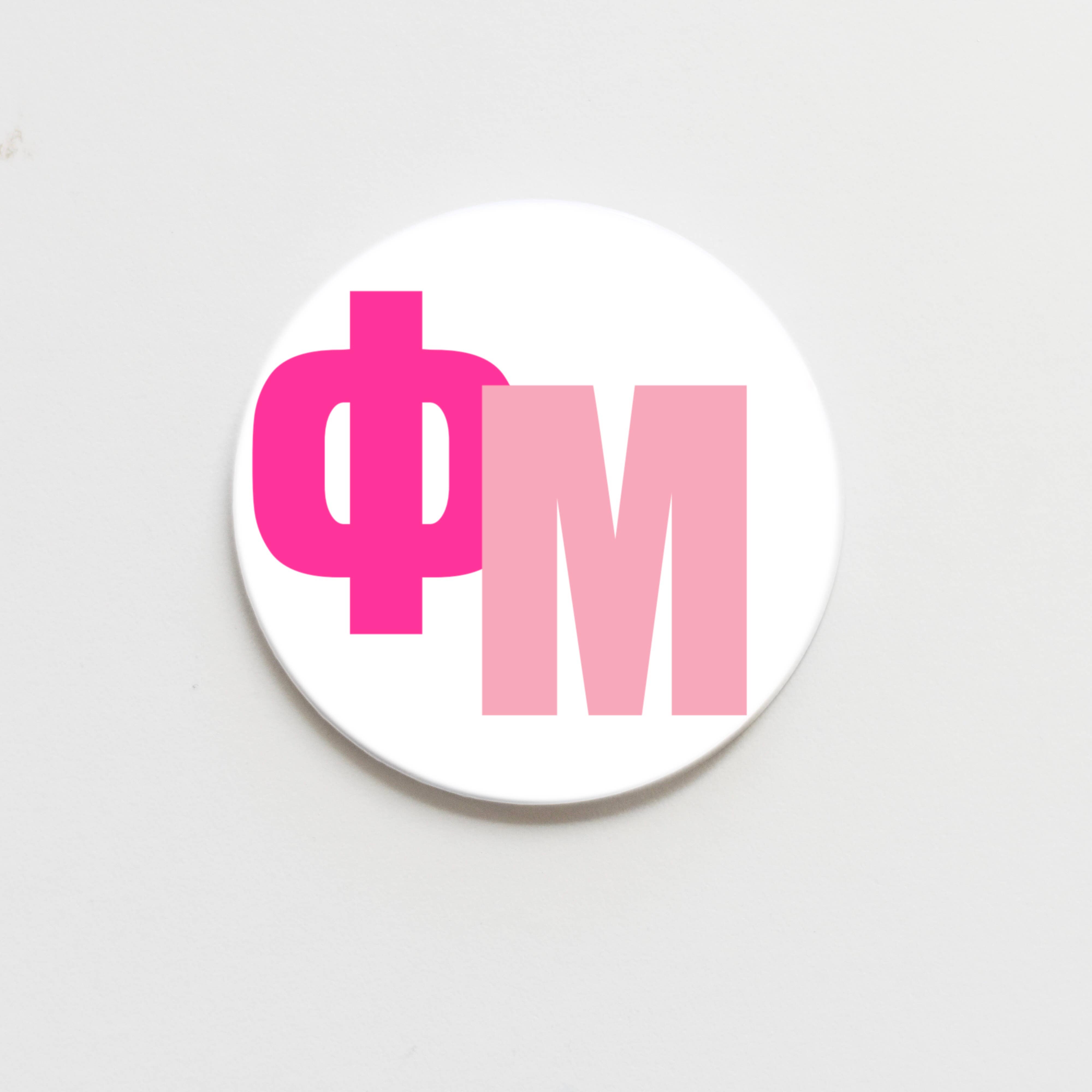Good Vibez Collegiate - Wholesale Lapel Pin/Button - Phi Mu Block Letter Button- 2.25 inch