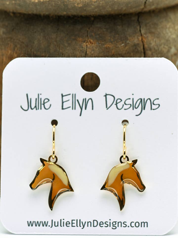 Hesthovedøreringe i farvet glas - Guld for engroshandel hos Julie Ellyn Designs