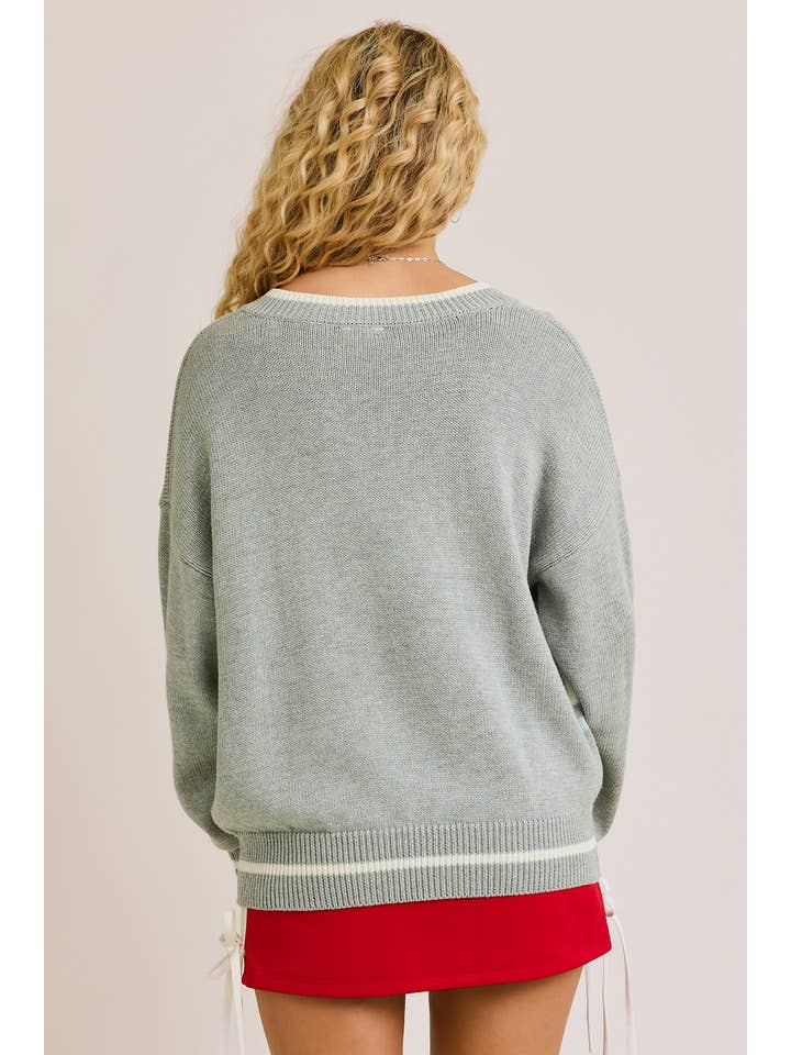 H GREY "USA" GRAPHIC LONG SLEEVE V-NECK SWEATER for wholesale on Faire