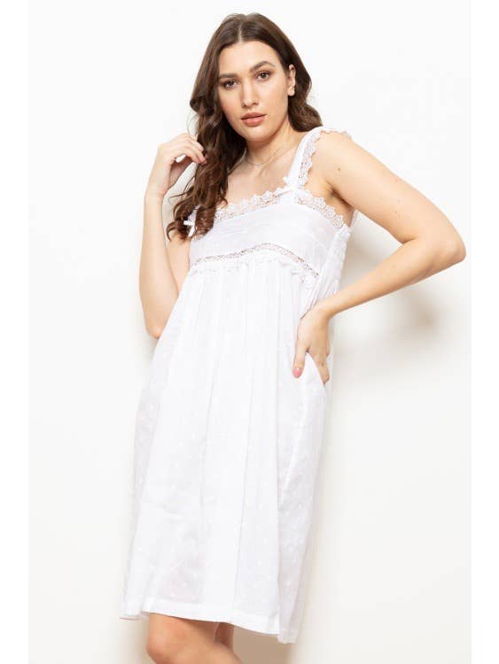 Cottonreal - Vente Nuisette – femme - Chemise de nuit large à bretelles Fias Cotton Lawn Polkadot1