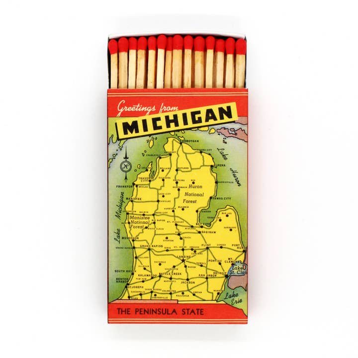 Greetings from Michigan Extra-Long 4" Matches for wholesale by City Bird