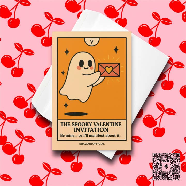 Spooky Ghost Valentine Card • Witchy Love, Funny Tarot Style for wholesale by Hot Mess Paper Co.