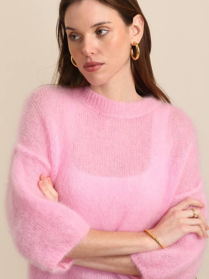NAÏS PARIS - Vente Pull en maille – femme - PULL COL ROND MANCHES COURTES EN 80% KID MOHAIR