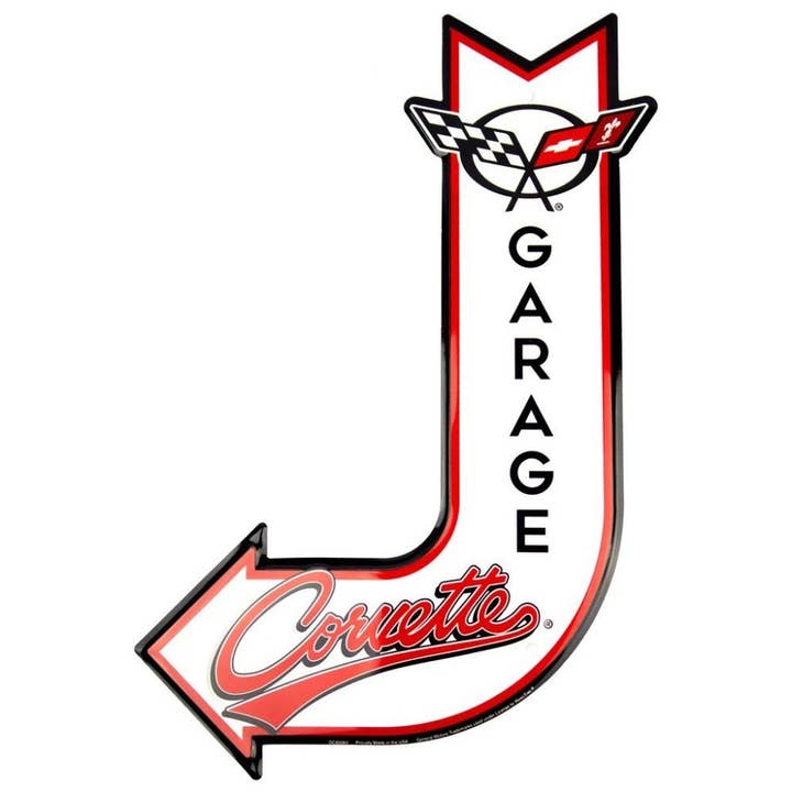Metal Sign - Corvette Service Garage J Arrow for wholesale by Detroit Shirt Co.
