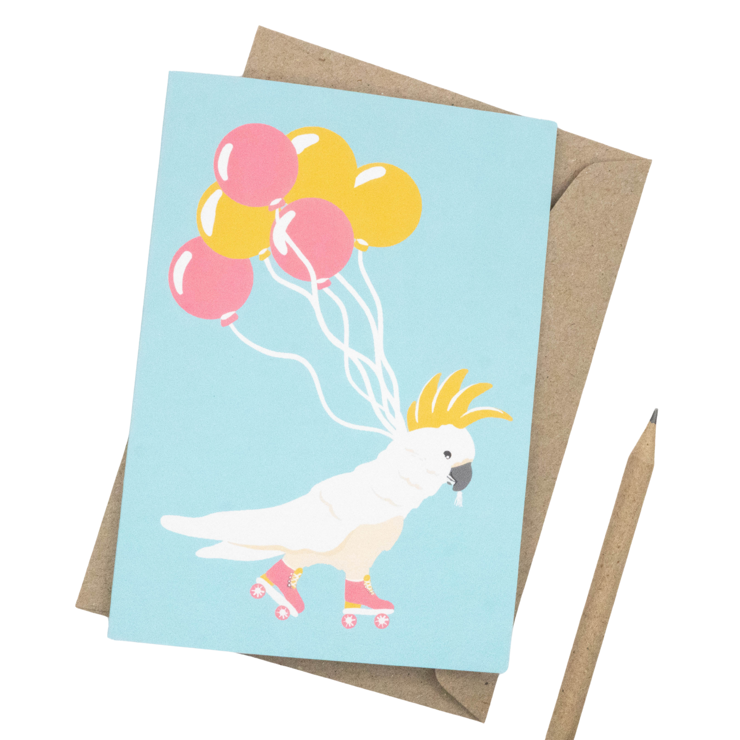 Tilly Scribbles - Wholesale Birthday card - Rollerblading Cockatoo Birthday Card2