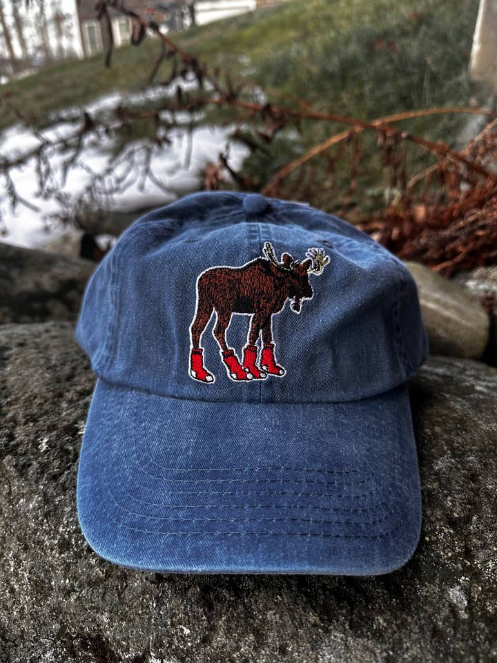 Moose in Red Socks Denim Cap for wholesale by Woods & Sea