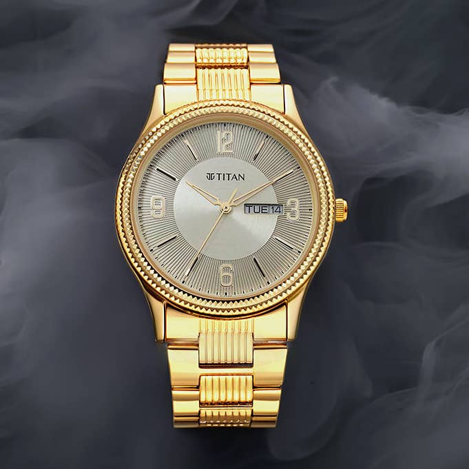 Titan Quartz Analog Champagne Dial Stainless Steel Strap Watch for Men for wholesale by Titan