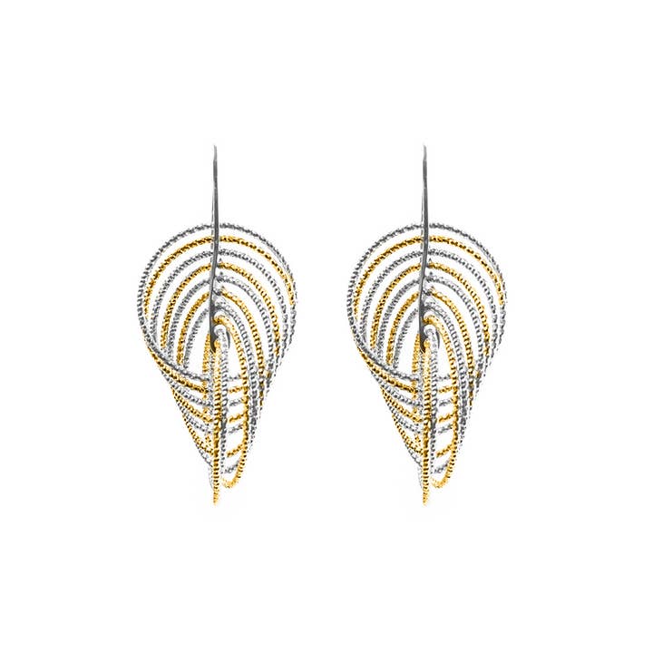 ORUS BIJOUX - Wholesale Dangle Earrings - Vertigo Rhodium Silver And Gold Spiral Earrings @93