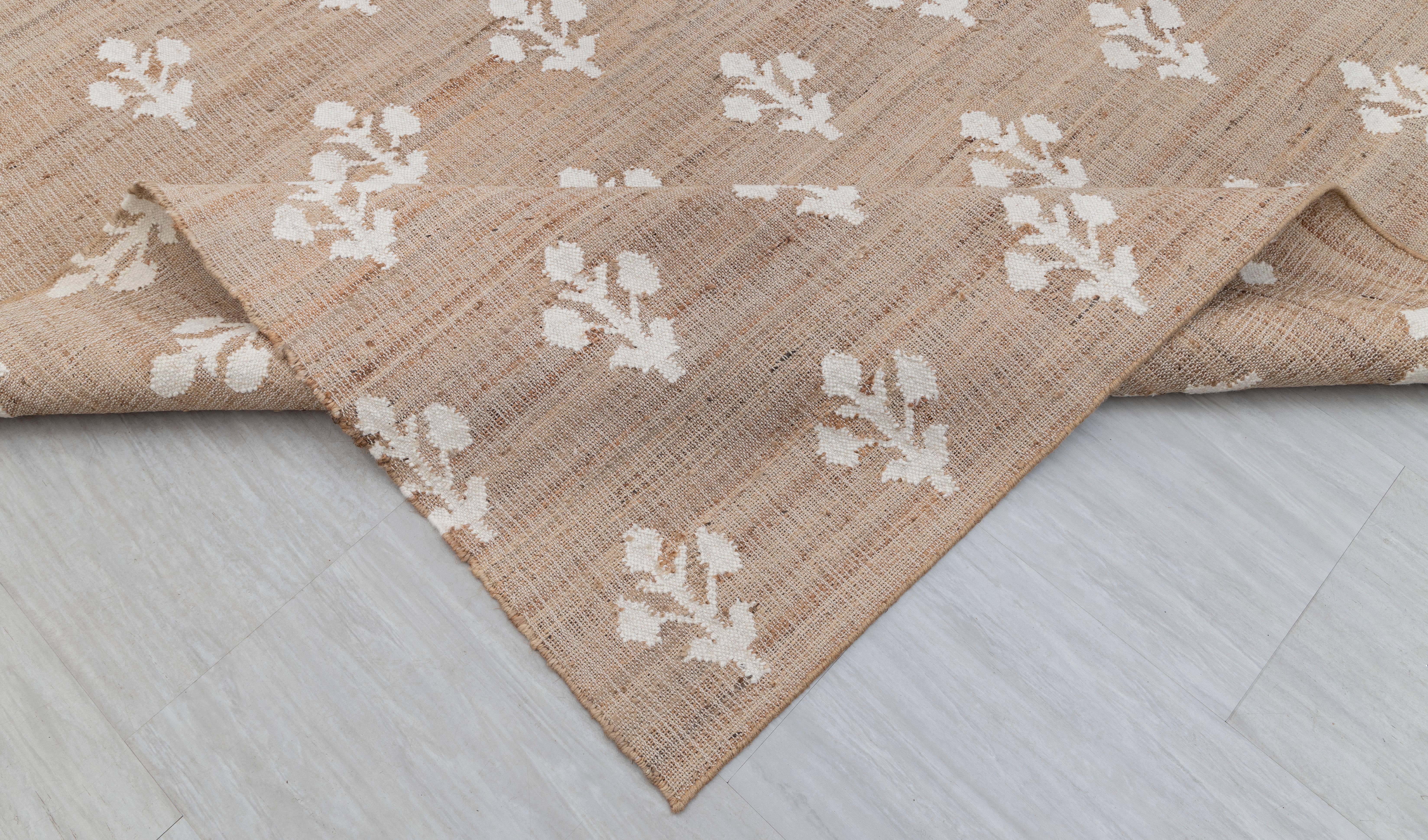 Aesthetic Homes LLC - Wholesale Area rug - Hand Woven Ivory Flower Jute Wool Boho Moroccan Rug TN-863