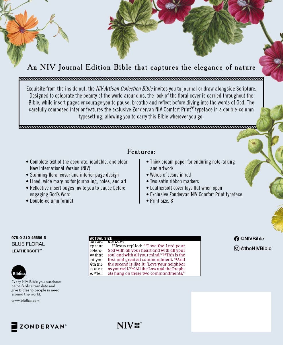 HarperCollins Christian Publishing - Wholesale Religion - NIV Artisan Collection Bible Leathersoft Blue Floral3