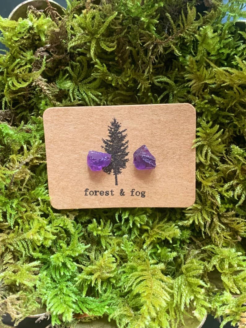 forest & fog - Wholesale Stud/Post Earrings - Amethyst Raw Gemstone Stud Earrings2