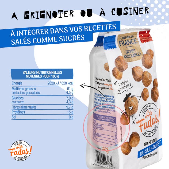 Les Fadas de Fruits Secs – Engroshandel Nødder – HASSELNØDDER AFSKALLEDE FRANSK OPRINDELSE 7x140g