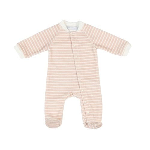 DAN | Pink & Ivory Striped Velour Babygrow for wholesale by Bebe Sweeny