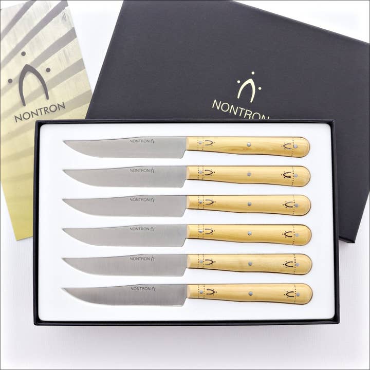 Nontron Steak Knives & Flatware Sets Burned Boxwood for wholesale by Laguiole Imports