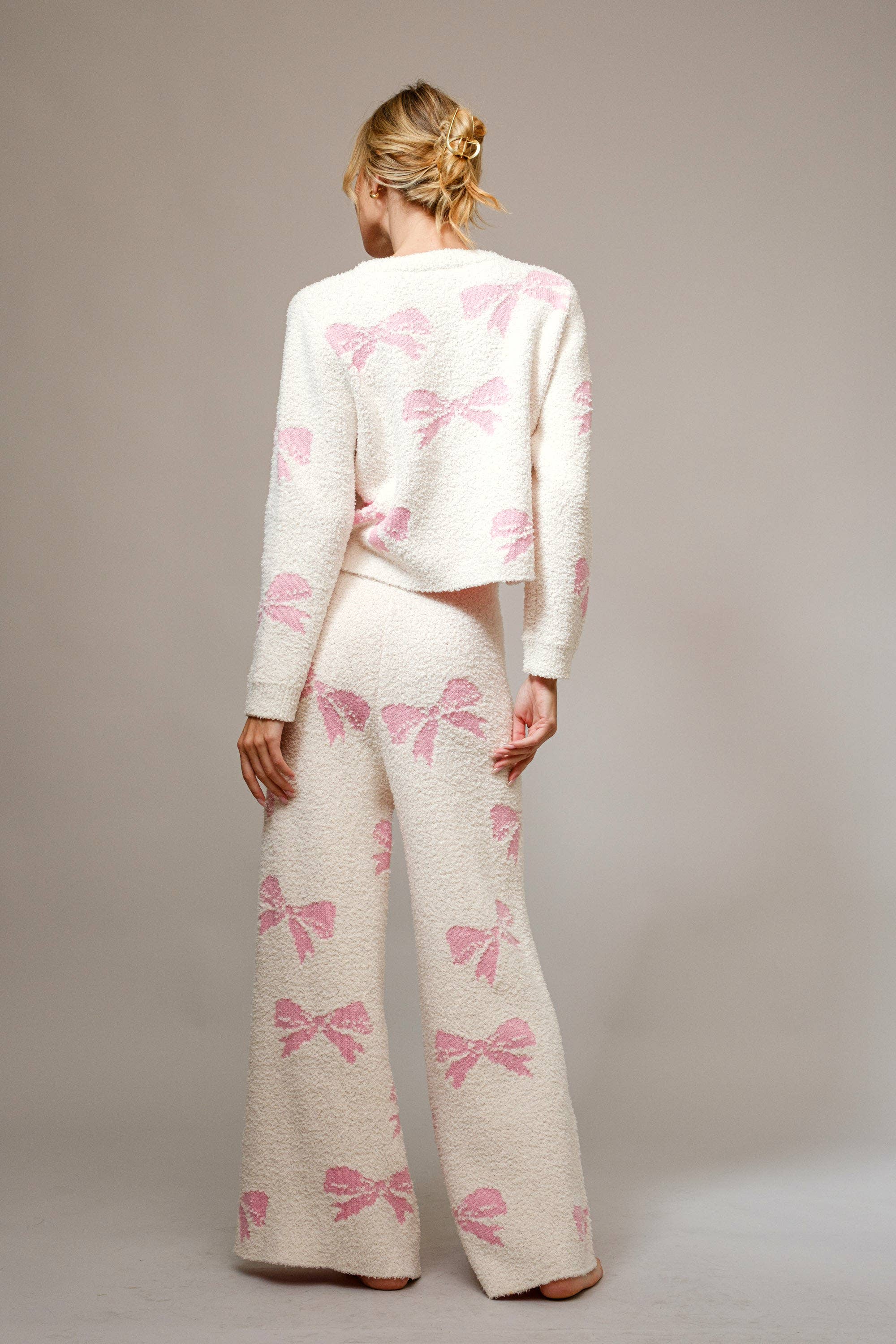 Taupe 36350SET - Ensemble de chandail douillet à imprimé nœud en vente sur Faire16