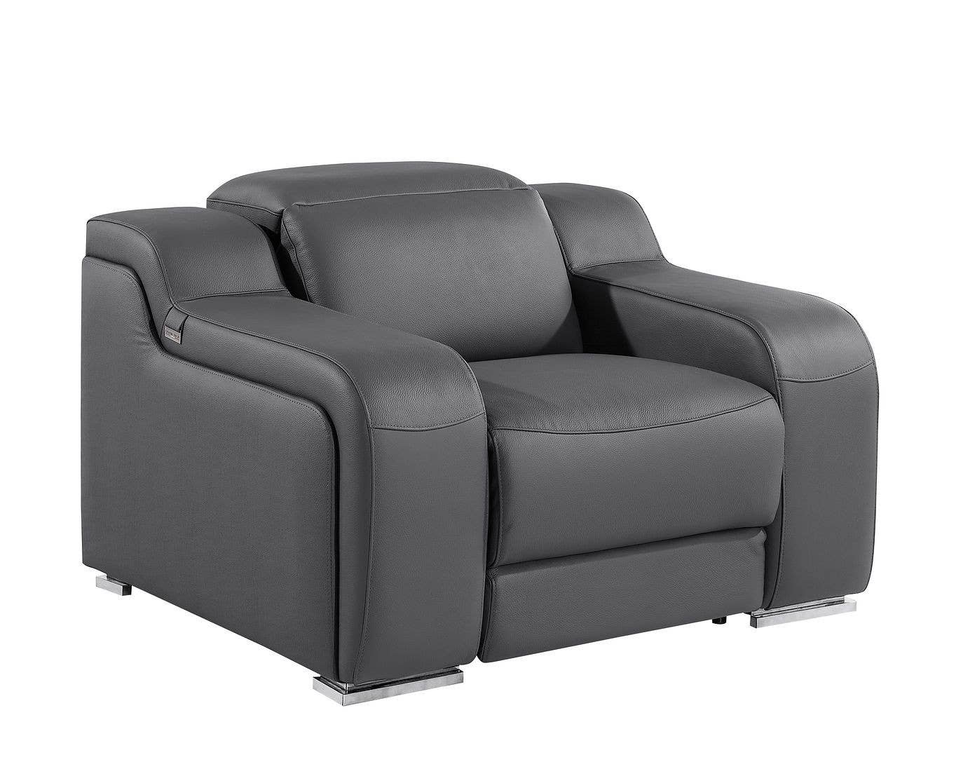HomeRoots - Wholesale Chair - 41" Dark Gray Italian Leather Wall Hugger Recliner With USB3