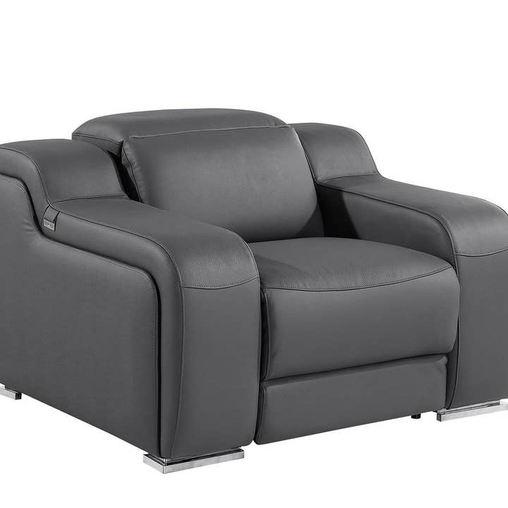 HomeRoots - Wholesale Chair - 41" Dark Gray Italian Leather Wall Hugger Recliner With USB3